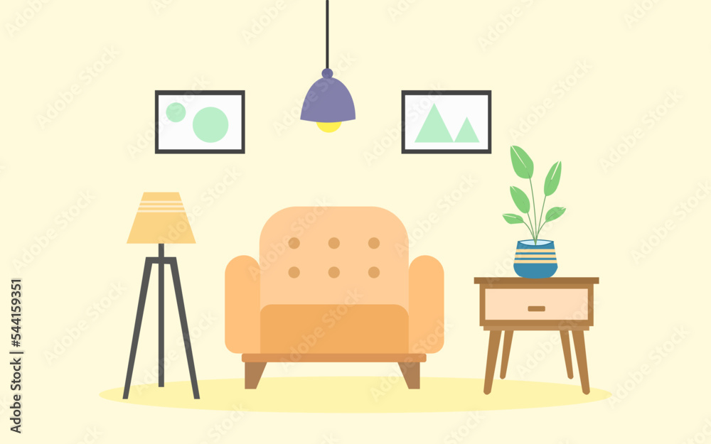 Fototapeta premium Modern abstract living room design with sofa , lamp and side table home decor