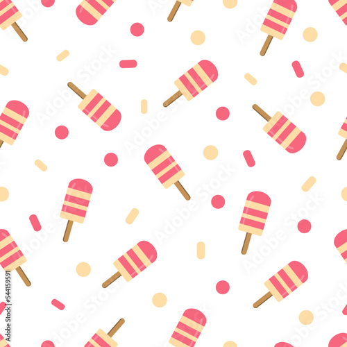 Ice cream pattern on blue background. Baby background for fabric textile. Food Summer backdrop in flat design. 