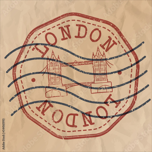 London, UK Stamp City Travel Passport. Design Retro Symbol Country. Old Vintage Postmark.