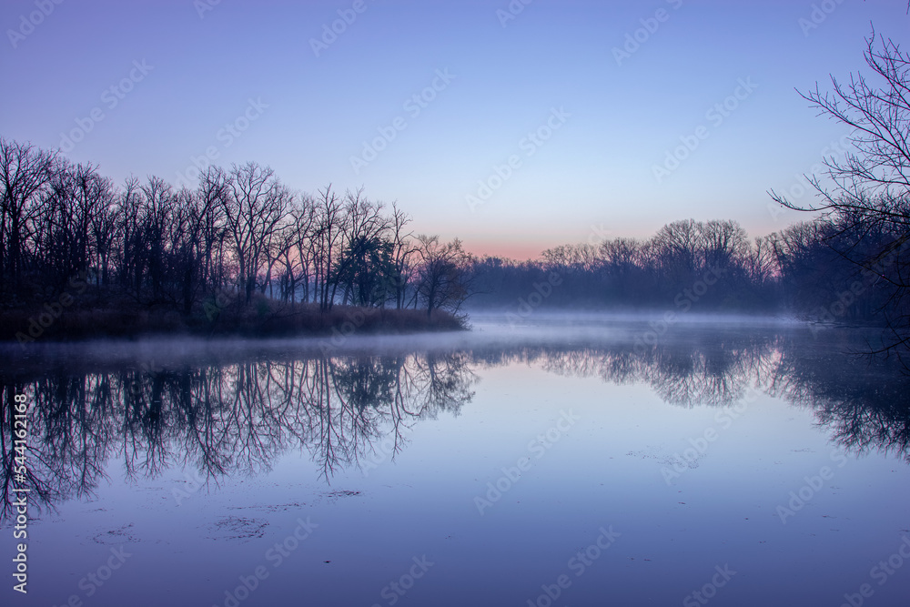 Misty lagoon at sunrise