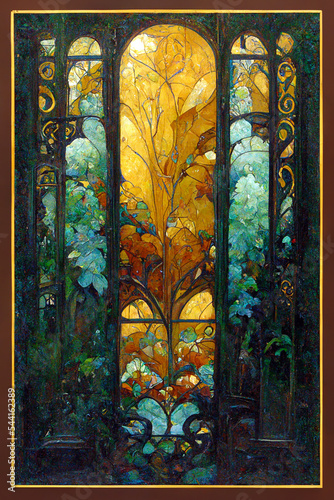 art nouveau stained glass window