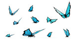 set de papillons bleus sur fond blanc - rendu 3D