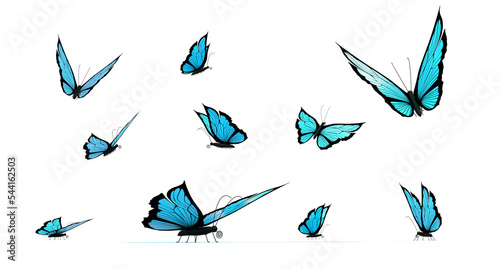 set de papillons bleus sur fond blanc - rendu 3D
