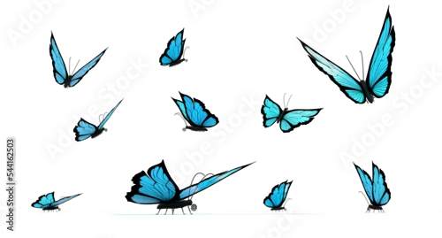 Obraz set de papillons bleus sur fond blanc - rendu 3D