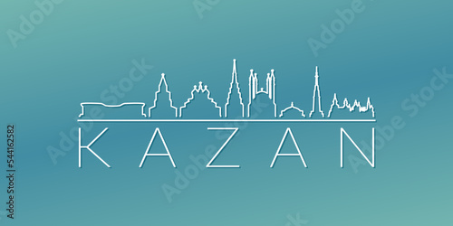 Kazan, Republic of Tatarstan, Russia Skyline Linear Design. Flat City Illustration Minimal Clip Art. Background Gradient Travel Vector Icon.