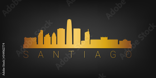 Santiago, Santiago Metropolitan Region, Chile Gold Skyline City Silhouette Vector. Golden Design Luxury Style Icon Symbols. Travel and Tourism Famous Buildings.