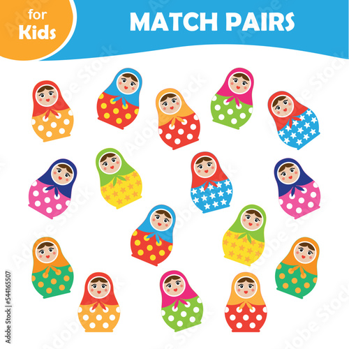 children's mini games. find a pair for each matryoshka. educational cards.