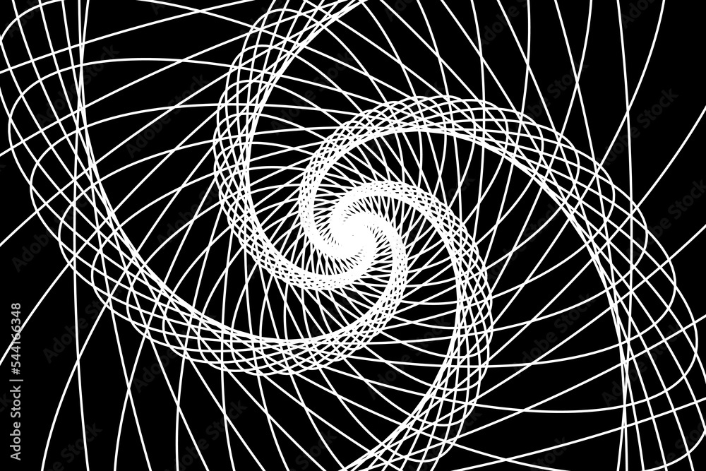 Distorted abstract lines, wireframe tunnel. The white spiral line ...