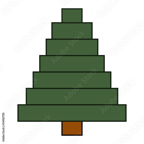 simple flat green  shape of pine tree with pyramide bloks
