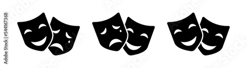 Theatrical mask icon set. Masquerade vector icons. Theatre mask icon. Mask icon. Comic and tragic mask icons. Vector