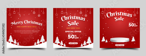 Set of Christmas sale square banner template. Usable for social media post  card  and web ad.