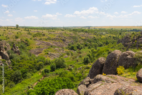 View of Aktove Canyon is a canyon near the Aktove village, on the Mertvovod river in the Voznesenskyi region of Mykolaiv Oblast of Ukraine photo