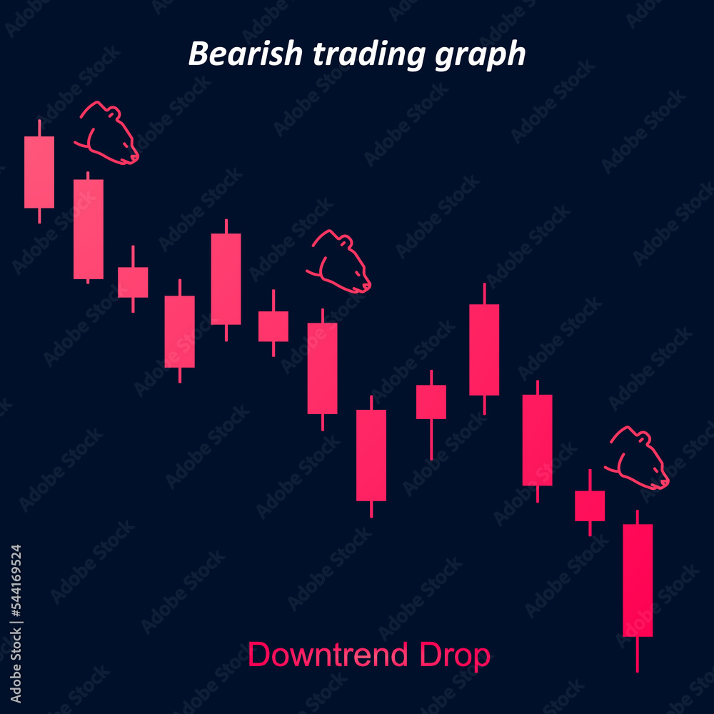 Bearish trading graph with downtrend drop candlesticks chart cryptocurrency trading concept vector