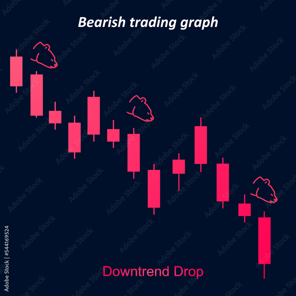 Fototapeta premium Bearish trading graph with downtrend drop candlesticks chart cryptocurrency trading concept vector