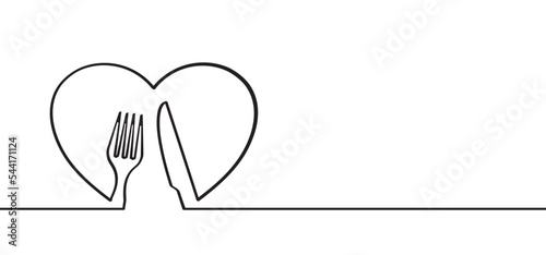 Romantic dinner with love red heart icon or symbol. For valentine, valentines day or world food day. Blind date appointment in to a restaurant. Line pattern. Always and forever together.
