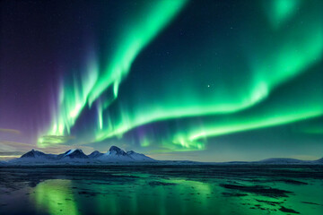 Leinwandbilder Nordlichter Aquamarinblaues Polarlicht am Nachthimmel  © Paulina