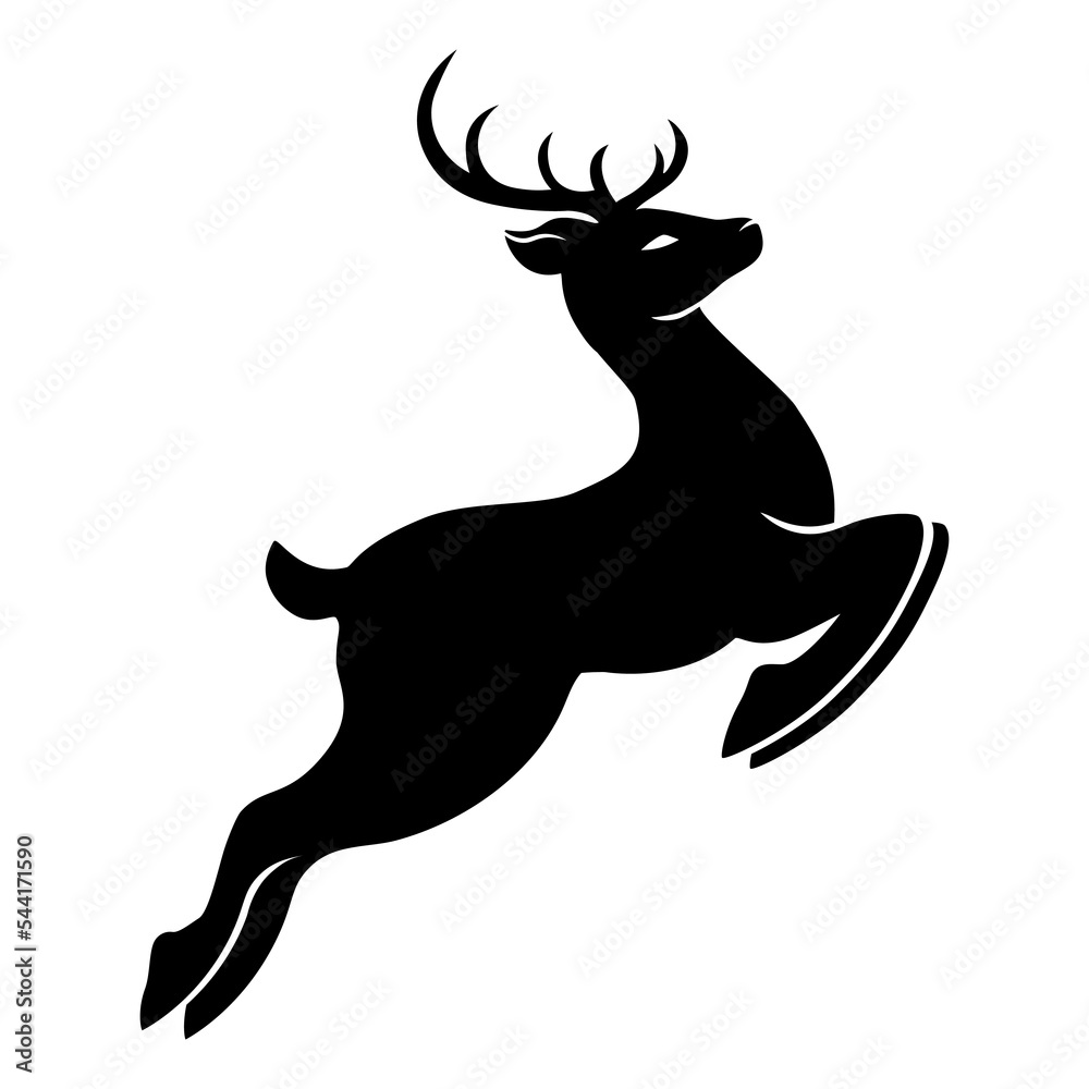 Fototapeta premium Black silhouette deer on white background. Vector illustration.