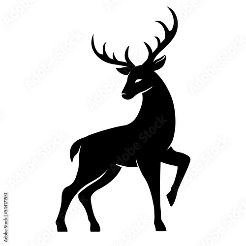 Black silhouette deer on white background. Vector illustration.