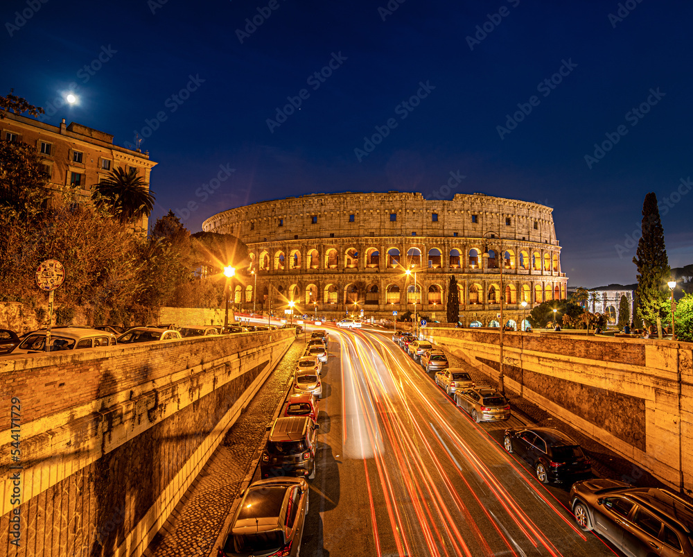 Colosseum by night , the largest ancient amphitheatre ever built