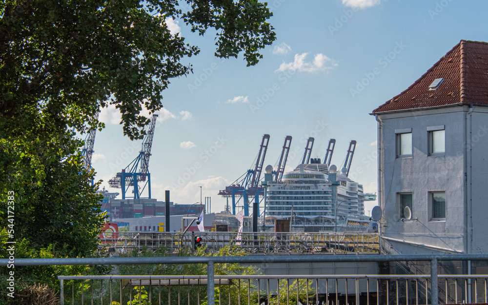 Ein Kreuzfahrtschiff im Hafen Hamburg Steinwerder