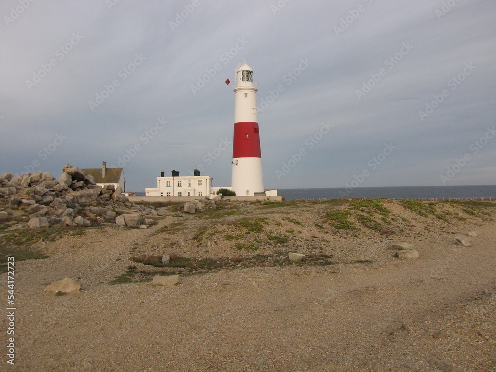 lighthouse 'the portland bill' at the english coast in dorset