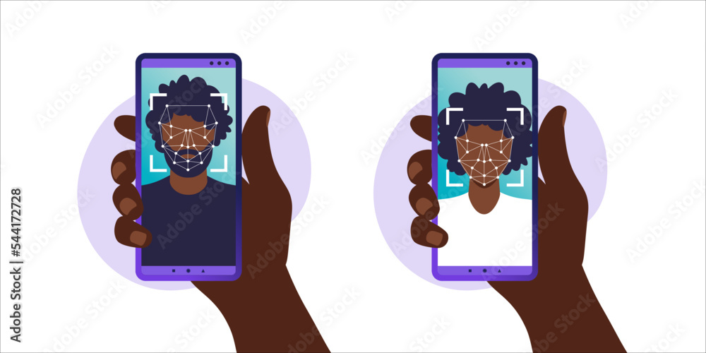 Face ID, face recognition system. facial biometric identification