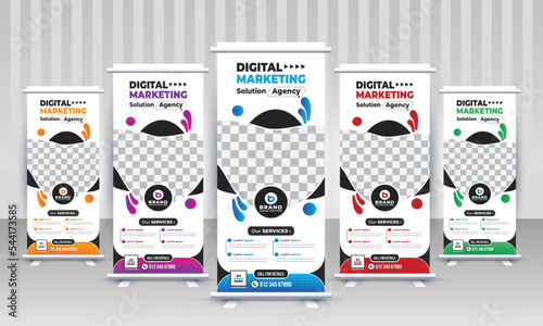Creative Modern corporate digital marketing agency business standee x rollup pullup signage retractable eye catchy gradient multiple color banner design vector template