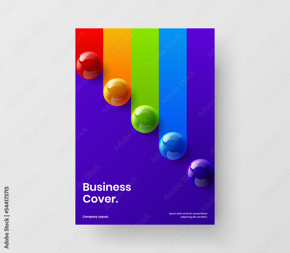 Geometric company identity A4 design vector illustration. Amazing realistic balls book cover layout.