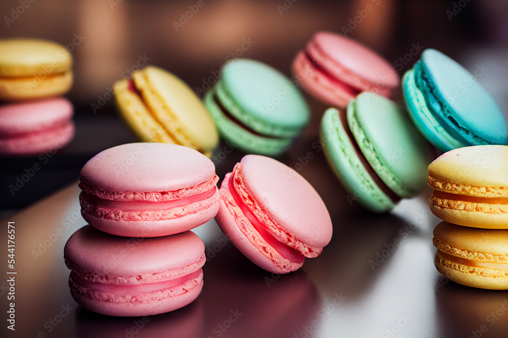 Fototapeta premium French macaroons lie on a dark background