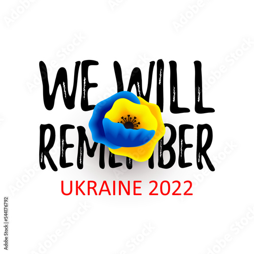 Help ukrainians, blue yellow flag poppy flower. Save lives