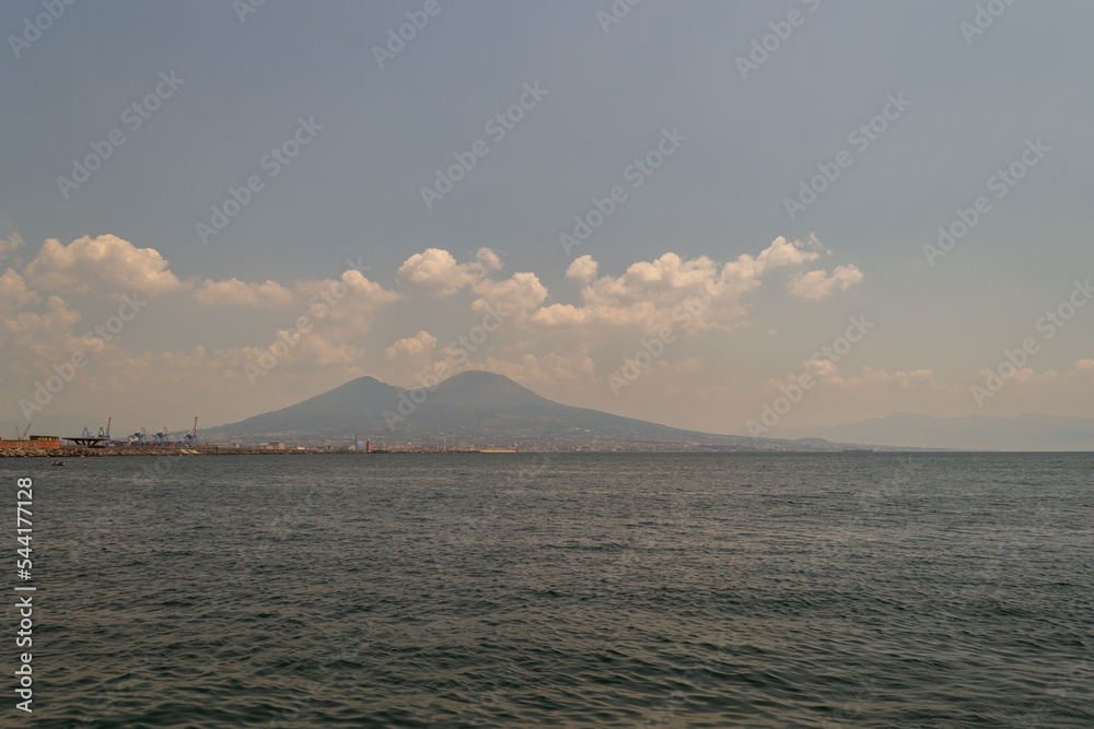 mount vesuvius and the sea at sunset, naples, italy
