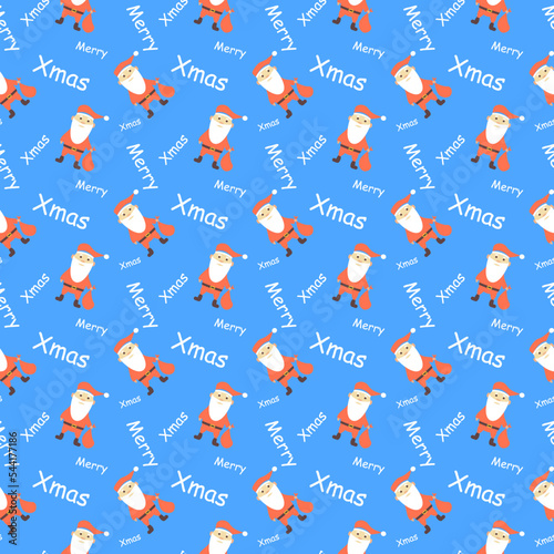 Seamless blue pattern with Santa Claus and text