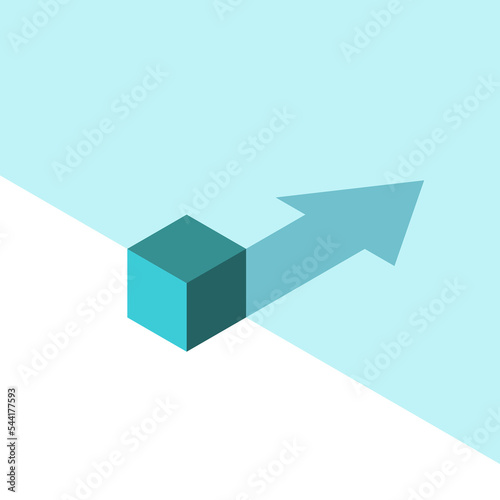 Isometric cube, arrow shaped shadow. Growth, personal development, hidden power, inner strength, dream and ambition concept. Flat design. EPS 8 vector illustration, no transparency, no gradients