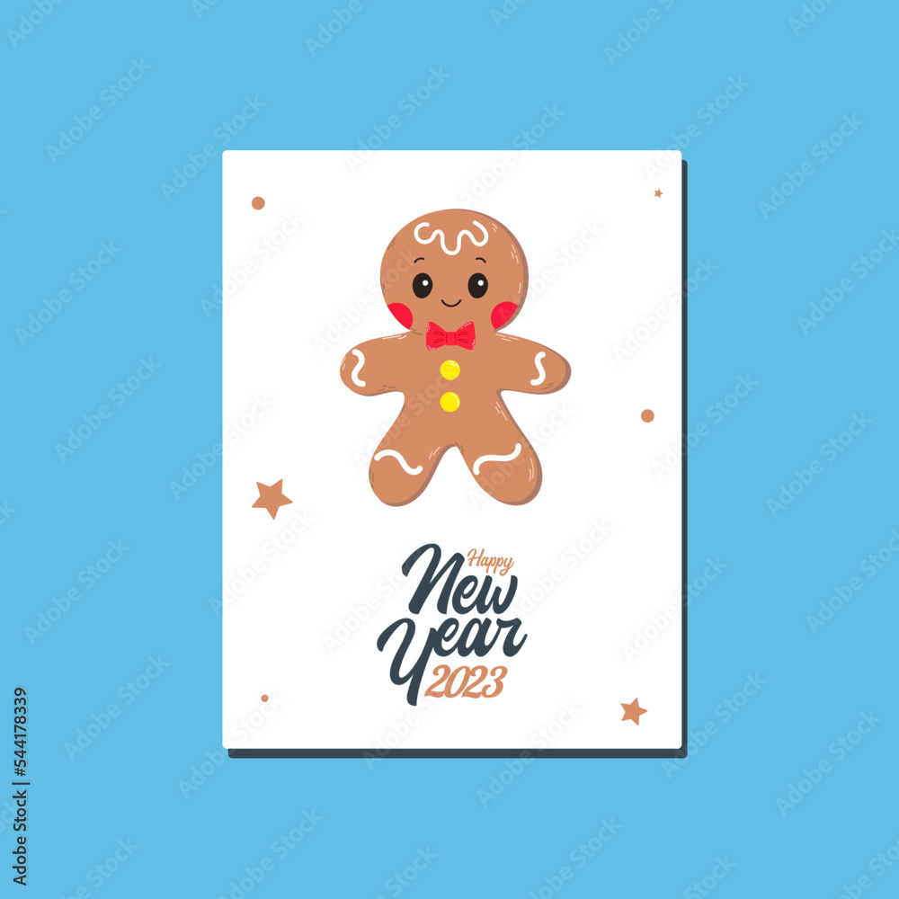 Fototapeta premium Christmas card with gingerbread, vector, new year 2023 