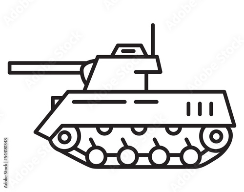 Military vehicle with gun. Armored vehicle.Weapons for modern warfare. Tank outline simple icon.Outline vector illustration.Isolated on white background.