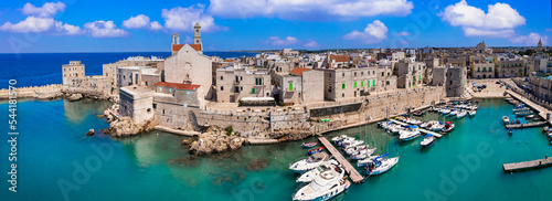 Traditional Italy. Puglia region with white villages and colorful fishing boats. aerial view of coastal Giovinazzo town, Bari province