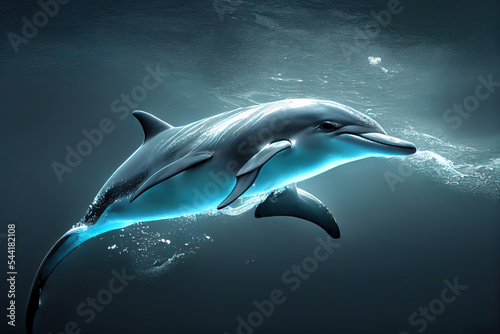 Schwimmender Delfin unter Wasser im Ozean, digital Illustration © Stephan