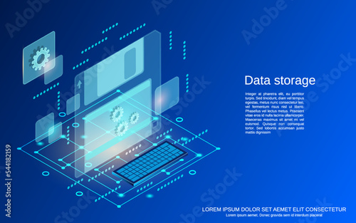 Data storage flat 3d isometric vector concept illustration