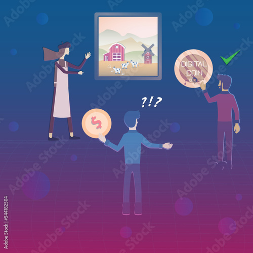 Flat design of digital technology,The artist ignores fiat money but accepts digital currency instead - vector