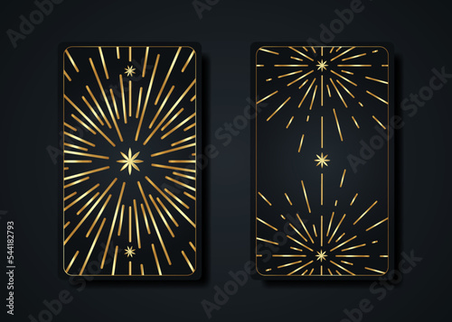 Photographie Set magical tarot cards, gold magic occult sacred geometry sign, esoteric boho spiritual symbols, Flower of Life