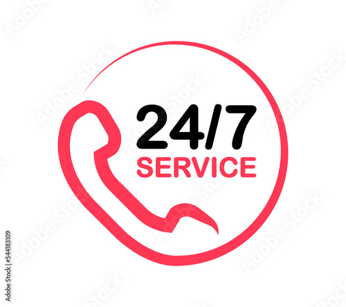 24 7 service icon. 24-7 support. 24/7 call center. Call twenty four hour. Vector illustration.