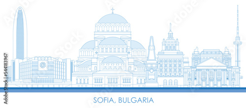 Outline Skyline panorama of city of Sofia, Bulgaria - vector illustration photo