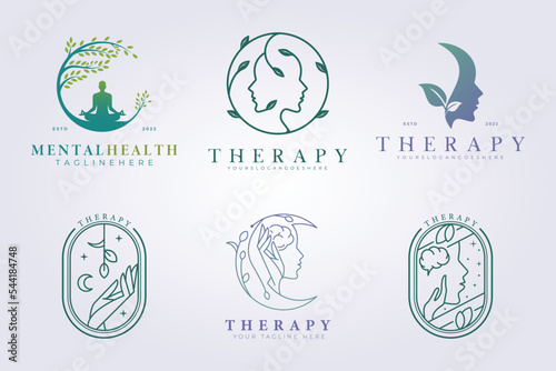 bundle of mental health support therapy logo vector illustration design