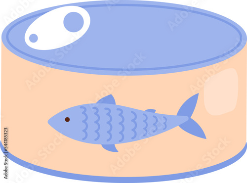 Fish canned, natural healthy organic nutrition product. Flat vector illustration.