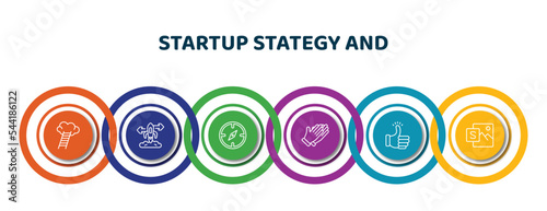 editable thin line icons with infographic template. infographic for startup stategy and concept. included career ladder, choose, exploration, clap, accept, sway icons.