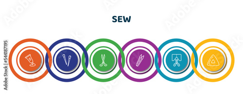 editable thin line icons with infographic template. infographic for sew concept. included paint tube, pin, scissors, cutter, cutting, chalk icons.