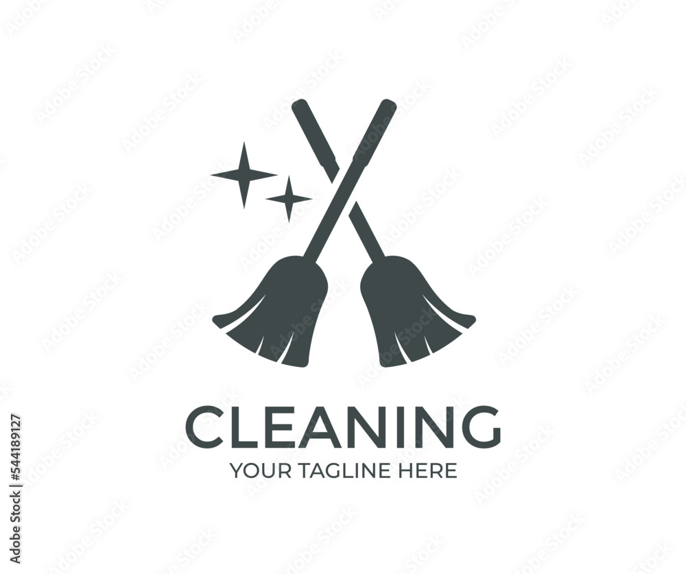 Cleaning concept. Equipment and tools for cleaning logo design