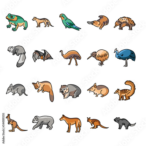 Australian animals color line icons set. Pictograms for web page