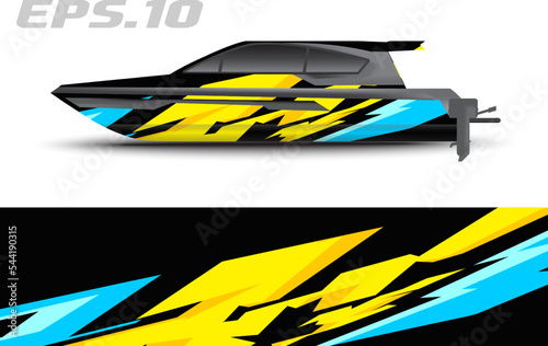 Boat livery vector graphics. Abstract racing background design for car, motorcycle and other vehicle sticker wrap photo