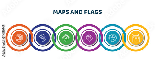 editable thin line icons with infographic template. infographic for maps and flags concept. included no luggage, school zone, curves ahead, narrow two lanes, mine site, las vegas icons.